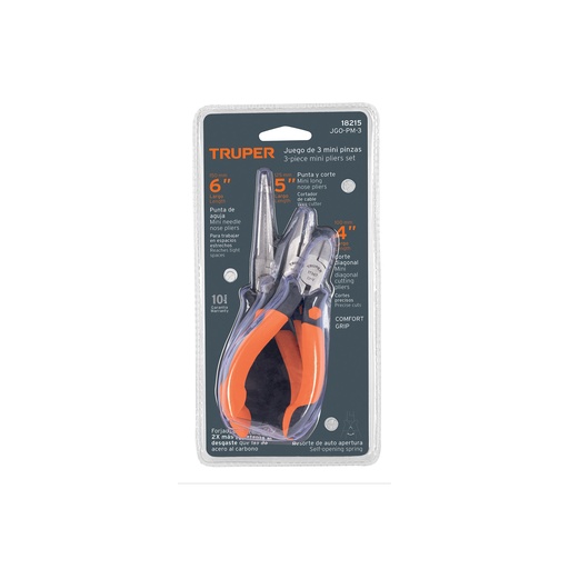 [T18215] Juego de 3 mini pinzas mango Comfort Grip, Truper - Pag 311