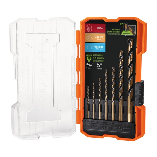 [T11396] Juego de 7 brocas HSS para metal en estuche, Truper Expert