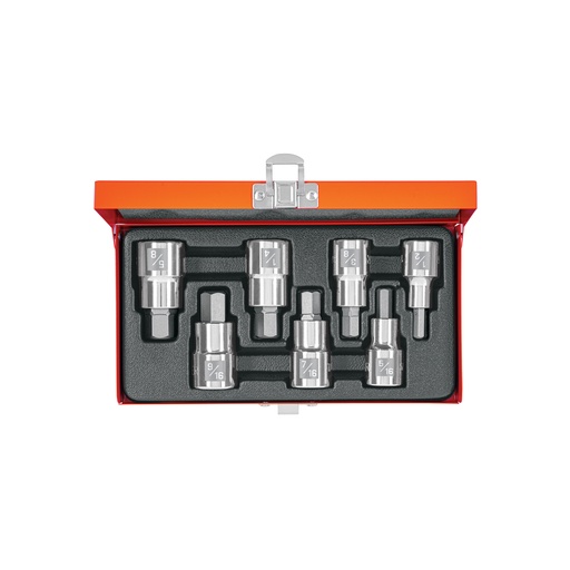 [T13929] Juego de 7 dados cuadro 1/2' punta hex std, estuche metálico - Pag 119
