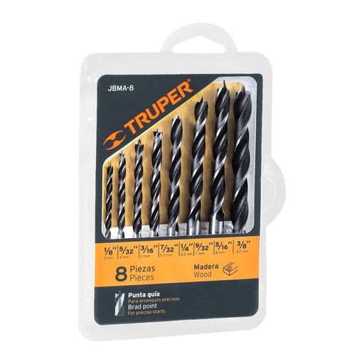 [T11338] Juego de 8 brocas con punta centradora para madera, Truper