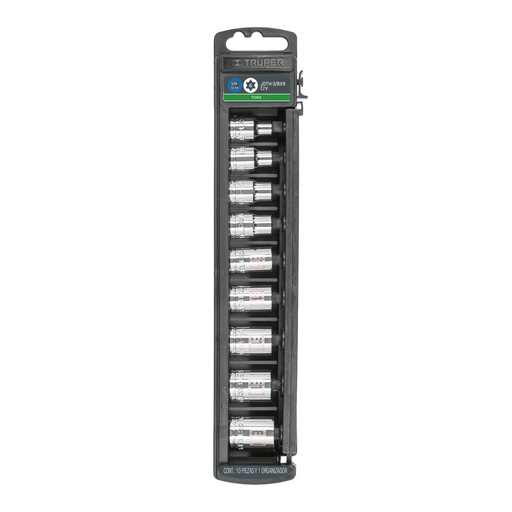 [T10025] Juego de 9 dados cuadro 3/8' torx, Truper