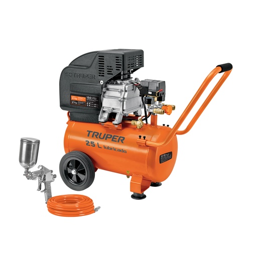 [T100300] Kit, compresor 25 L, 3 HP, manguera de PVC y pistola, Truper - Pag 90