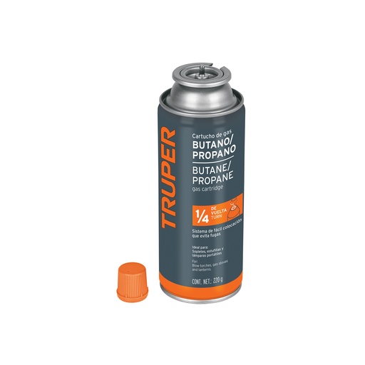[T11920] Lata de gas de 220 g válvula de 1/4 de vuelta, Truper - Pag 377