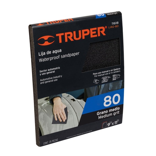 [T11618] Lija de agua grano 80 de carburo de silicio, Truper - Pag 195