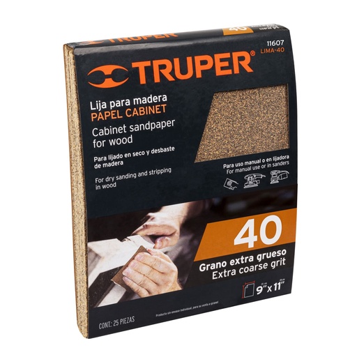 [T11607] Lija para madera papel cabinet, grano 40, Truper - Pag 195
