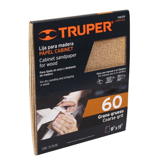 [T11609] Lija para madera papel cabinet, grano 60, Truper - Pag 195