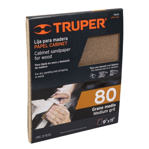 [T11610] Lija para madera papel cabinet, grano 80, Truper - Pag 195