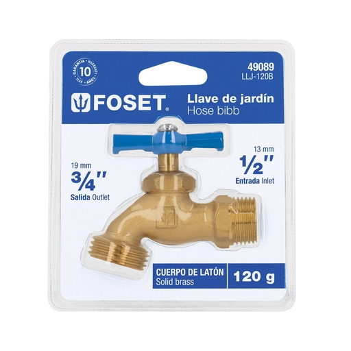 [T49089] Llave para manguera, de latón, 120 g 1/2', en blíster, Foset - Pag 720
