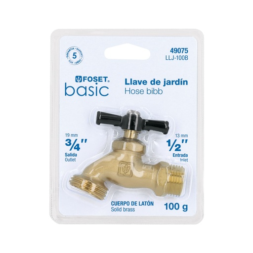 [T49075] Llave para manguera, latón, 100 gr, 1/2',blister,Foset Basic - Pag 720