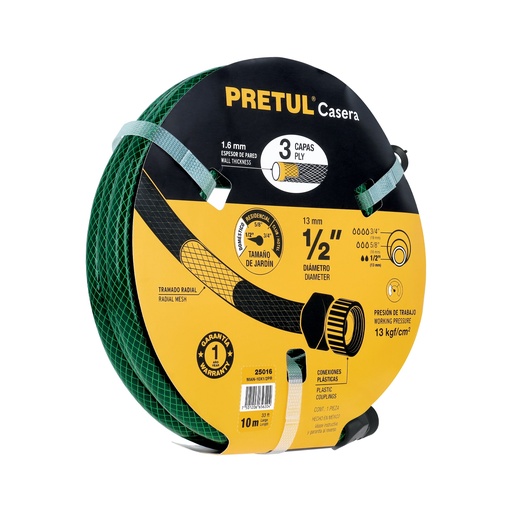[T25016] Manguera 1/2' reforzada 3 capas 10m conexiones plást, Pretul - Pag 297