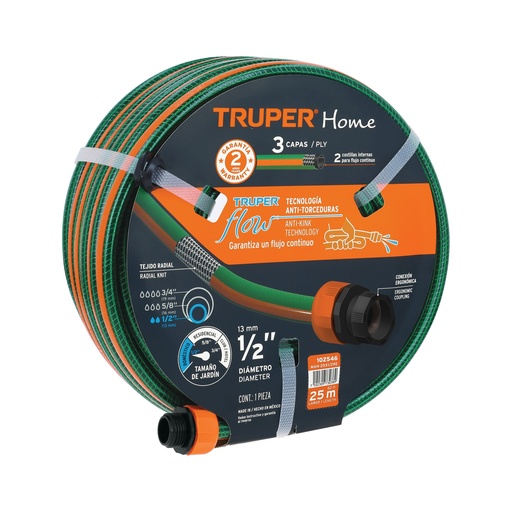 [T102546] Manguera 1/2' reforzada 3 capas 25 m conexiones plásticas - Pag 296