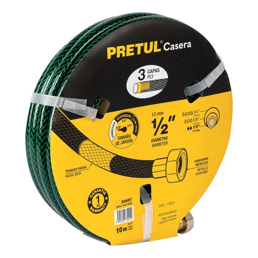 [T20657] Manguera 1/2' reforzada 3 capas conexiones metal 10m, Pretul - Pag 229
