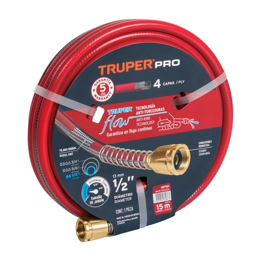 [T19791] Manguera 1/2' super reforzada 4 capas 15 m conexiones metal - Pag 228