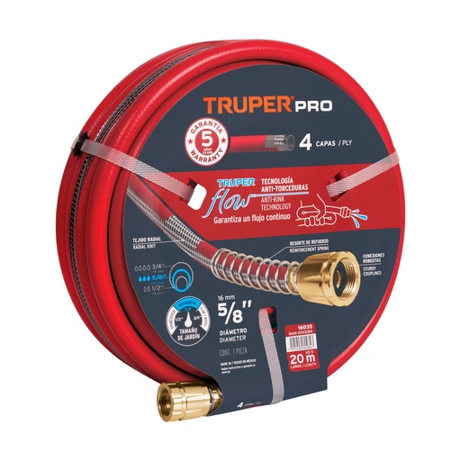 [T16035] Manguera 5/8' super reforzada 4 capas 20 m conexiones metal - Pag 295