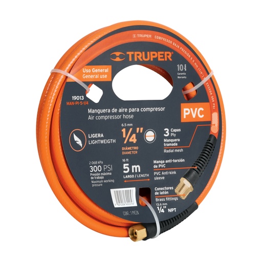 [T19013] Manguera de PVC para compresor, 5 m x 1/4', Truper - Pag 94