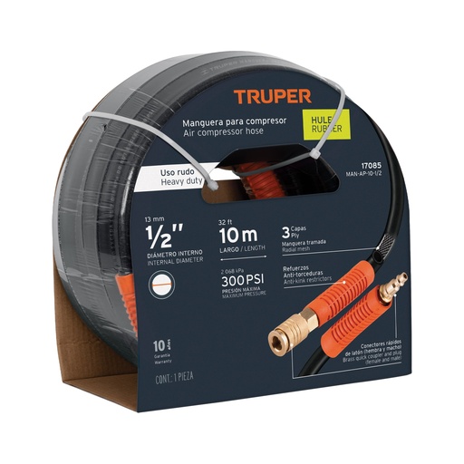 [T17085] Manguera de hule para compresor, 10 m x 1/2', Truper - Pag 94