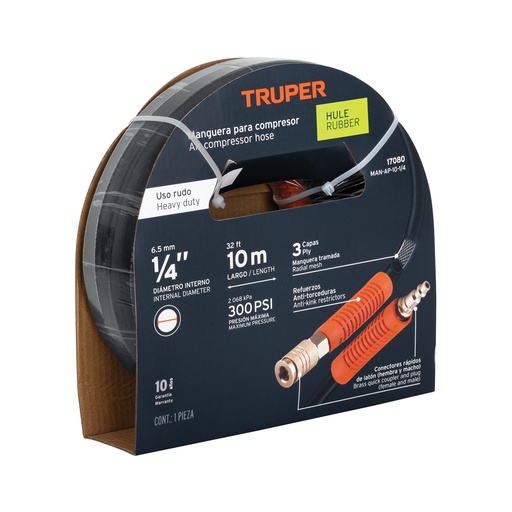[T17080] Manguera de hule para compresor, 10 m x 1/4', Truper - Pag 94