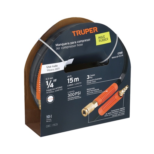 [T17081] Manguera de hule para compresor, 15 m x 1/4', Truper - Pag 94