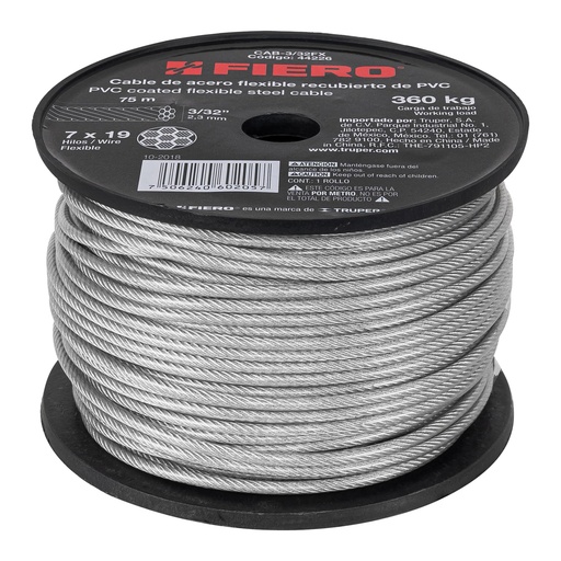 [T44226] Metro cable flexible 3/32' acero 7x19 recubierto PVC, 75 m - Pag 550