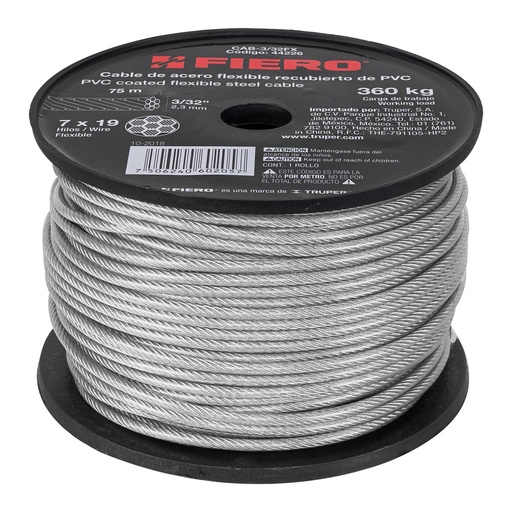 [T44226] Metro cable flexible 3/32' acero 7x19 recubierto PVC, 75 m - Pag 736