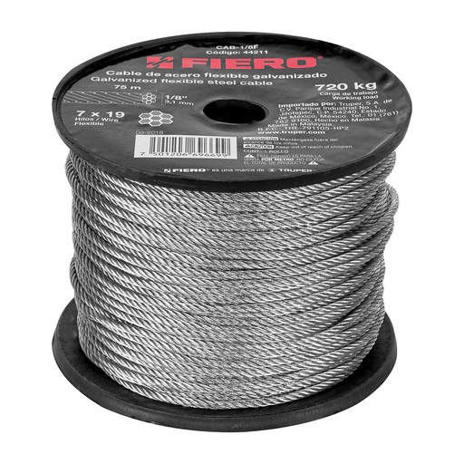 [T44211] Metro de cable flexible 1/8' de acero 7x19 hilos, 75 m - Pag 550