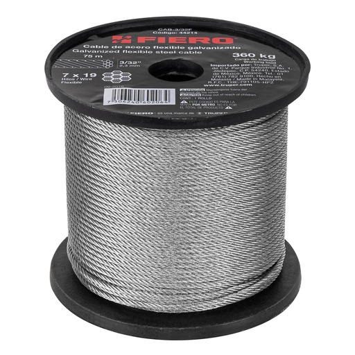 [T44214] Metro de cable flexible 3/32' de acero 7x19 hilos, 75 m - Pag 550