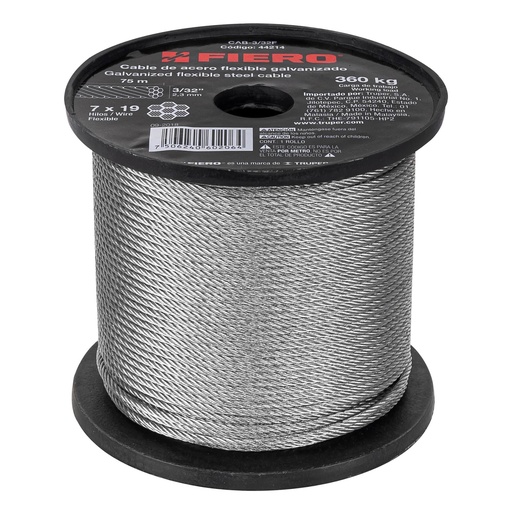 [T44214] Metro de cable flexible 3/32' de acero 7x19 hilos, 75 m - Pag 736