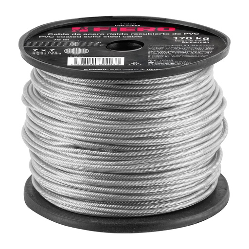 [T44220] Metro de cable rígido 1/16' acero 7x7 recubierto PVC, 75 m - Pag 736