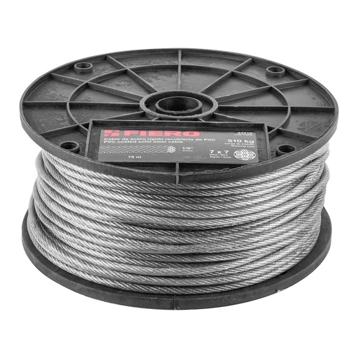 [T44219] Metro de cable rígido 1/8' acero 7x7 recubierto PVC, 75 m - Pag 550