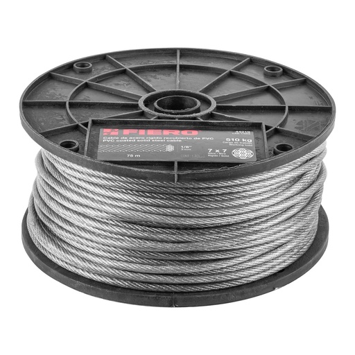 [T44219] Metro de cable rígido 1/8' acero 7x7 recubierto PVC, 75 m - Pag 736