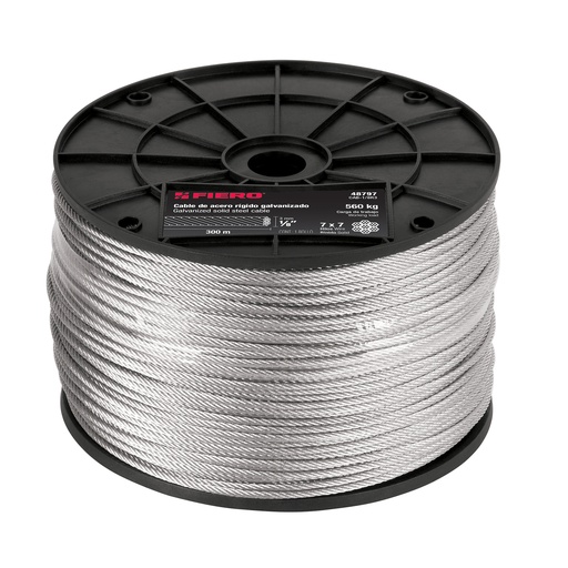 [T48797] Metro de cable rígido 1/8' de acero 7x7 hilos, 300 m, Fiero - Pag 550