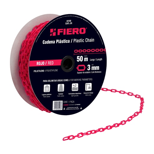 [T44166] Metro de cadena de 3 mm de plástico roja, carrete de 50 m - Pag 554