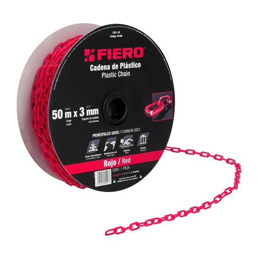 [T44166] Metro de cadena de 3 mm de plástico roja, carrete de 50 m - Pag 741