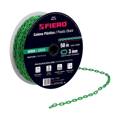[T44164] Metro de cadena de 3 mm de plástico verde, carrete de 50 m