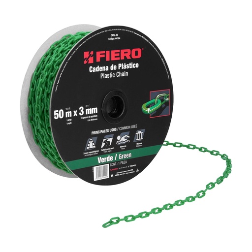 [T44164] Metro de cadena de 3 mm de plástico verde, carrete de 50 m - Pag 741