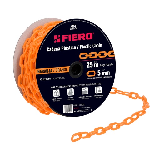 [T44175] Metro de cadena de 5 mm de plástico naranja, carrete de 25 m - Pag 554