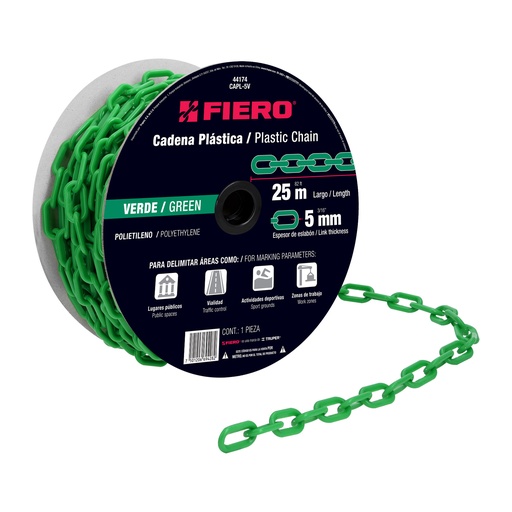 [T44174] Metro de cadena de 5 mm de plástico verde, carrete de 25 m