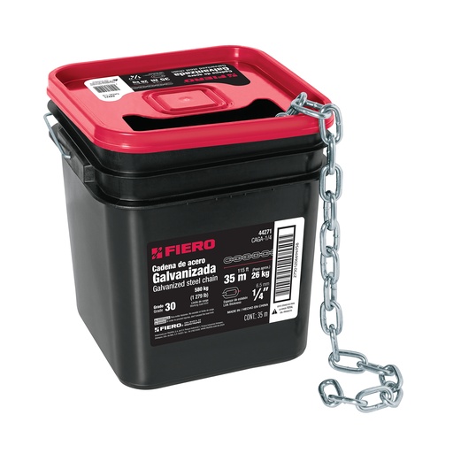 [T44271] Metro de cadena galvanizada de 1/4', 35 m en cubeta, Fiero - Pag 551