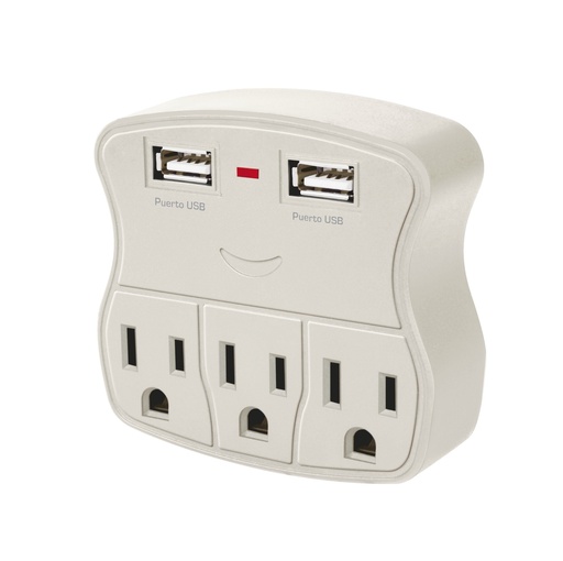 [A117421] Multicontacto de pared 3 toma corriente + 2 USB