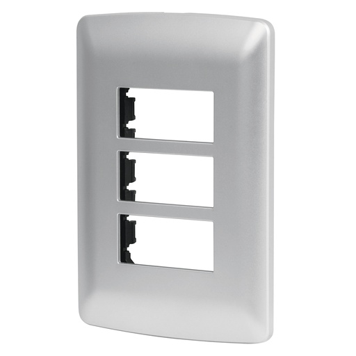 [T46399] Placa 3 módulos de ABS, línea italiana, color plata, Volteck