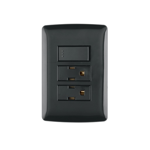 [T47593] Placa armada 2 contactos e interruptor,negro, línea Italiana - Pag 521