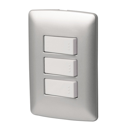 [T46483] Placa armada 2 interruptores 1escalera, plata,línea Italiana - Pag 522