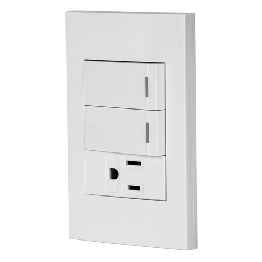 [T45597] Placa armada 2 interruptores,1 contacto,1mod,Española,blanco - Pag 401