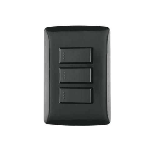 [T47595] Placa armada 3 interruptores sencillos,negro, línea Italiana - Pag 522