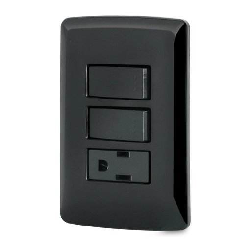 [T47592] Placa armada contacto 2 interruptores,negro, línea Italiana - Pag 521