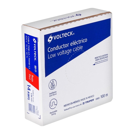 [T46061] Rollo de 100 m de cable THHW-LS 14 AWG rojo, Volteck - Pag 412