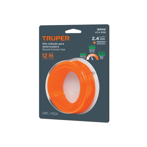[T16944] Rollo de hilo para desbrozadora, 2.4 mm x 12 m, Truper - Pag 279