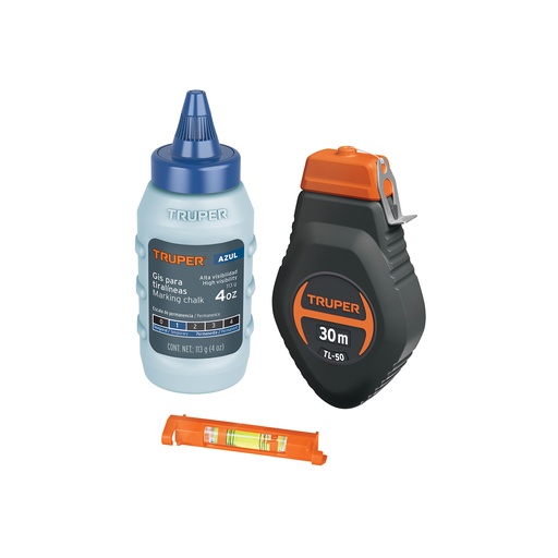 [T18574] Tiralíneas 30 m (100 ft) plástico con gis y nivel, Truper - Pag 387