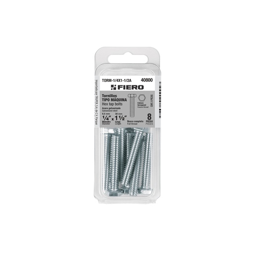 [T40800] Blíster con 8 tornillos 1/4' x 1-1/2' tipo máquina, Fiero - Pag 567,575