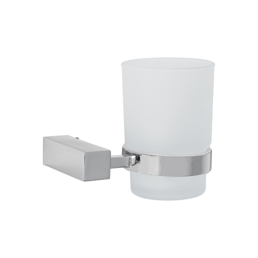 [T44399] Portavaso cepillero con vaso de vidrio, cromo, FOSET KUBO - Pag 487